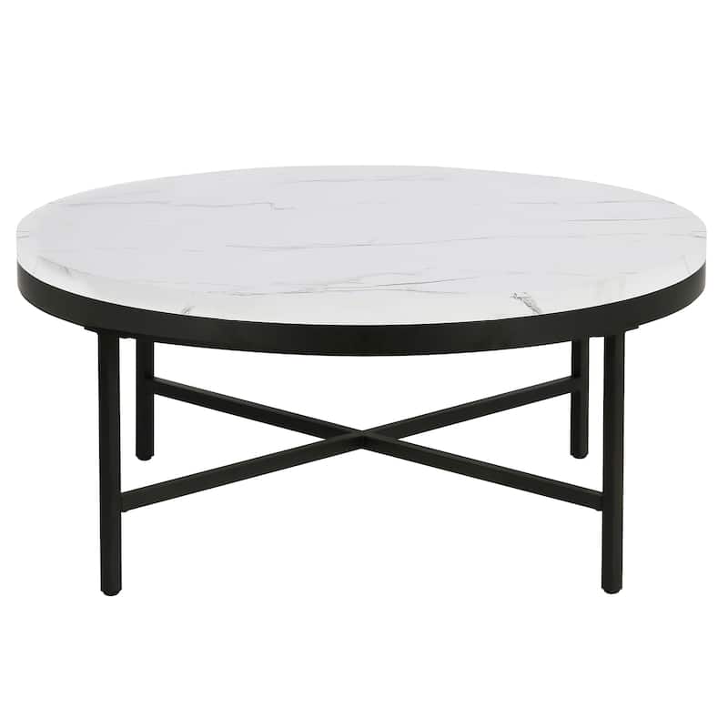 Xivil Contemporary Round Glass Top Steel Coffee Table