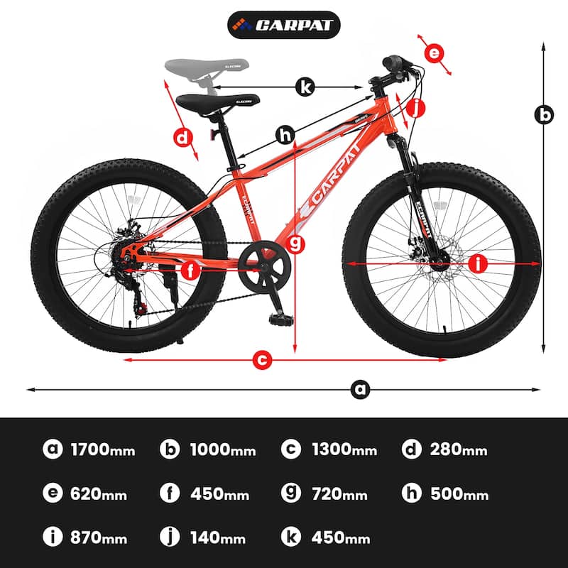 Fat Tire Mountain Bike - Shimano 7 Speeds, Dual Disc Brake, High-Carbon Steel Frame, Front Suspension, Adult/Youth - 27.5