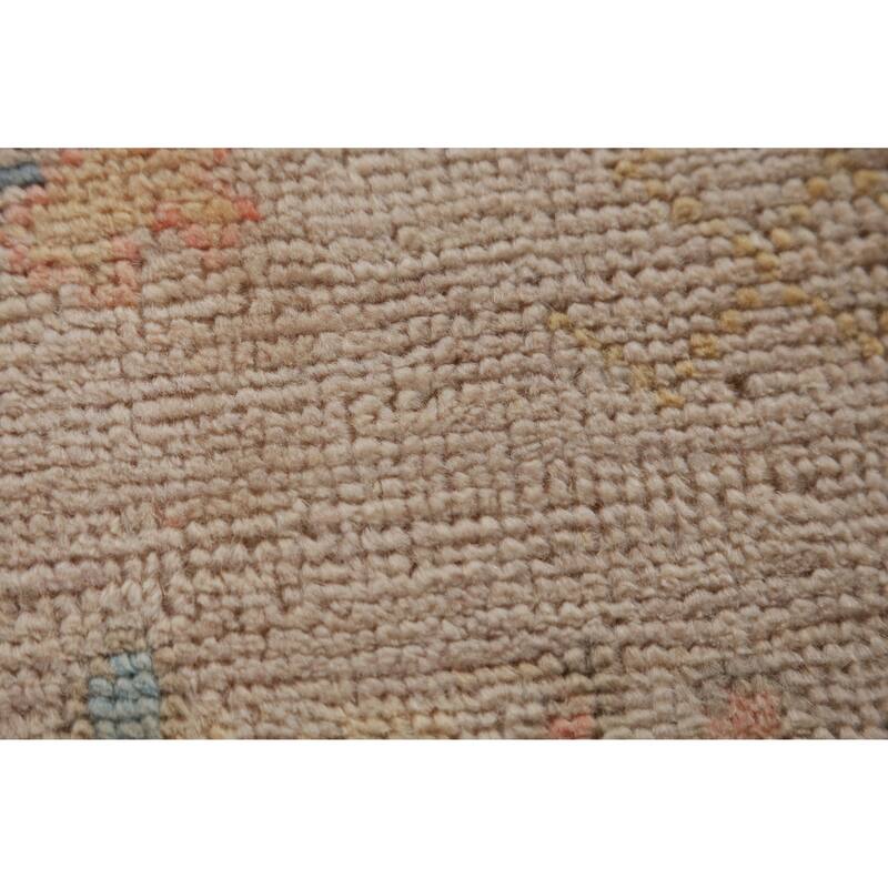 Hand Knotted Oriental 100% Wool Carpet Transitional All-Over Peach Oushak Area Rug - 8' 10'' X 6' 3''