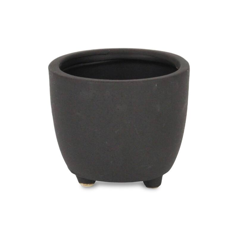 Parlo Raised Textured Round Ceramic Pot - Dark Gray