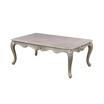 Kerra Cocktail Coffee Table, Beige Marble, Carved Champagne 54 Inch