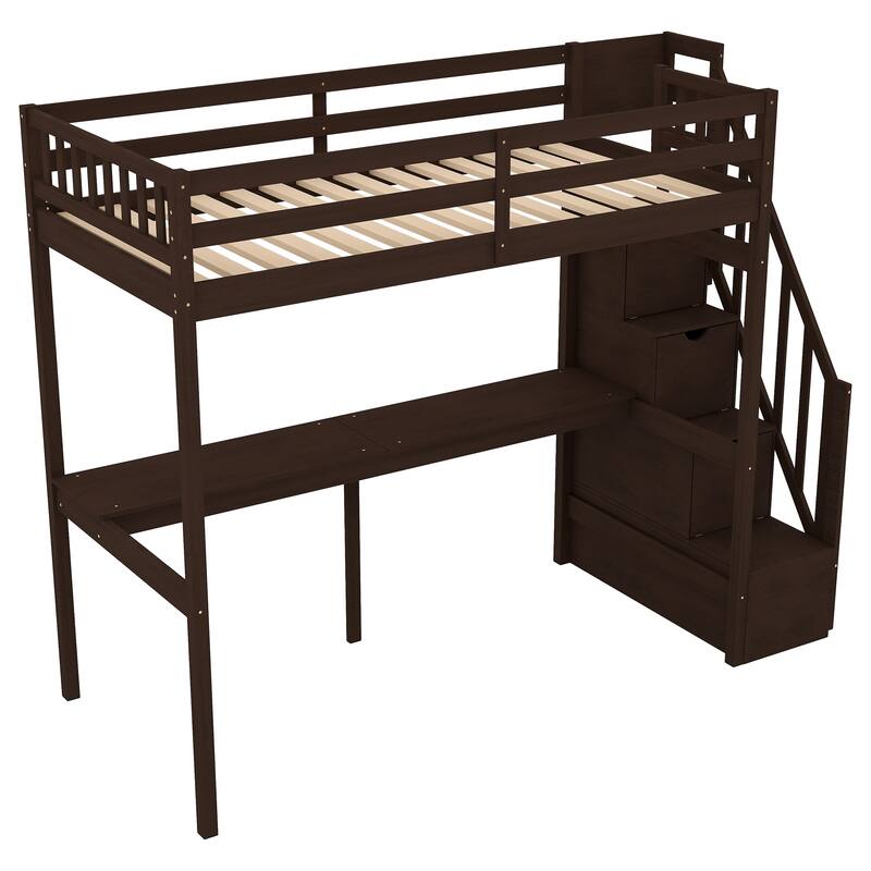 Multifunctional Twin Loft Bed with Builtin Desk and Storage Staircase