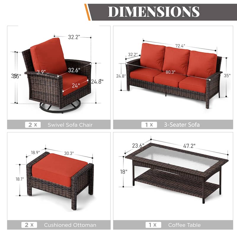 MAISON ARTS Extra-Large Patio Wicker Sofa Conversation Set with Coffee Table, Oversize Seat with 5.5'' Thick Padded Cushion