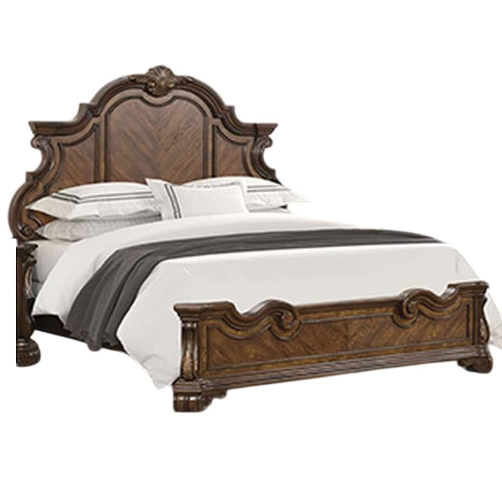 Leova Queen Bed, Bombay Headboard, Molding and Corbels, Dark Brown