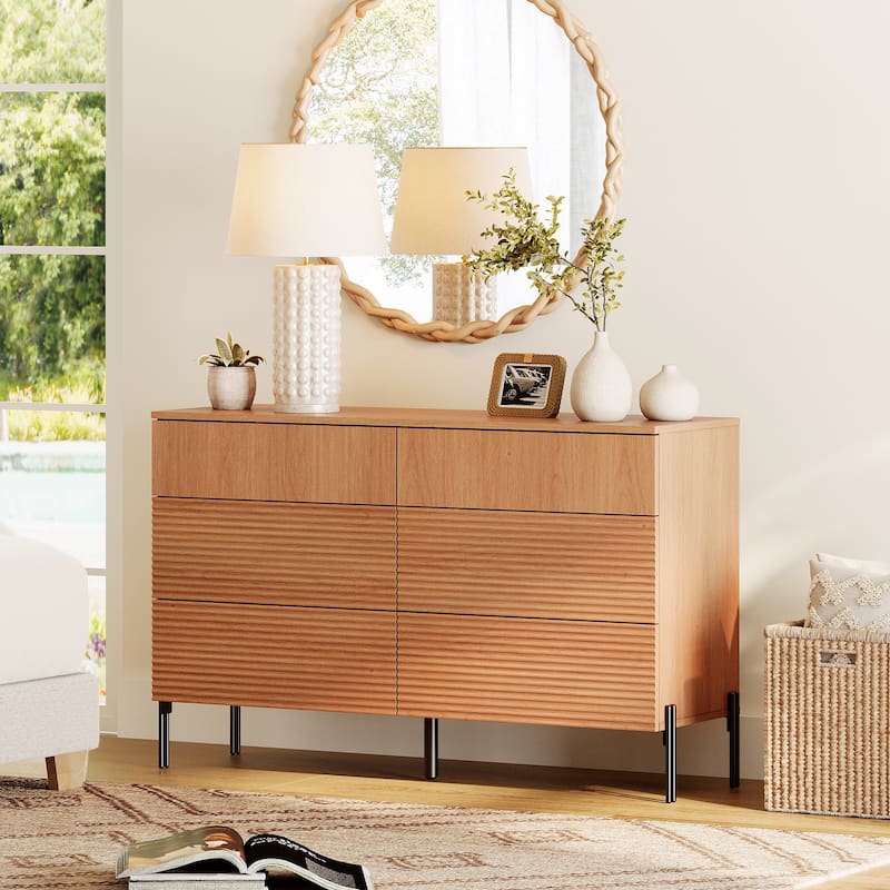 WAMPAT Fluted Dresser for Bedroom with 6 Drawers