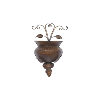 Metal Scroll Indoor Outdoor Indoor Outdoor Wall Planter - Brown - Roche River Decor