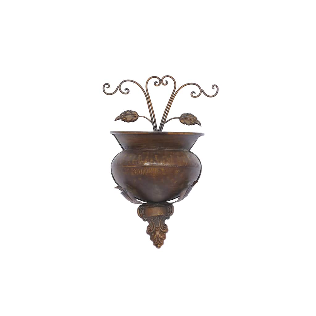 Metal Scroll Indoor Outdoor Indoor Outdoor Wall Planter - Brown - Roche River Decor