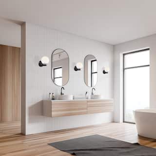 Crown Heights 8 in. 1-Light Matte Black Wall Sconce with White Art Glass Shade