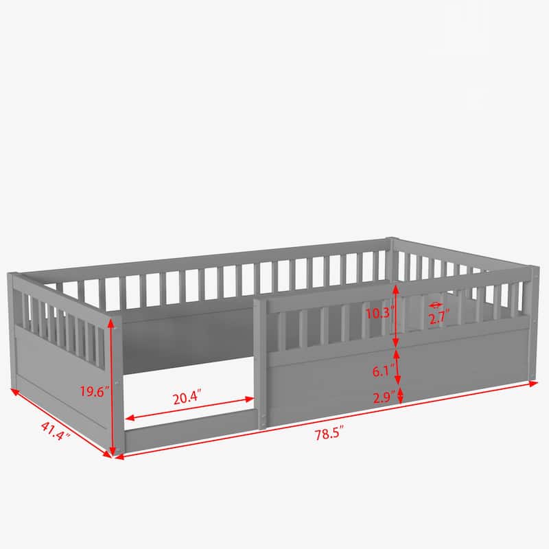 Montessori Floor Bed Frame with Safety Fence