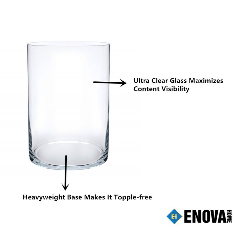 Enova Home Cylinder Shape Clear Flower Glass Vase For Home Garden Decoration