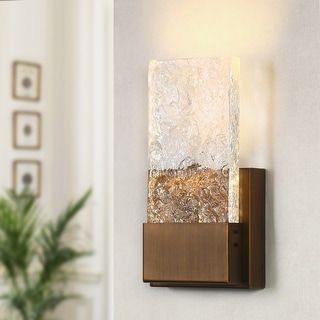 Modern Glam LED Flush Mount Textured Glass Wall Sconce Accent Bedroom Lighting - W4.7" x H9.1"