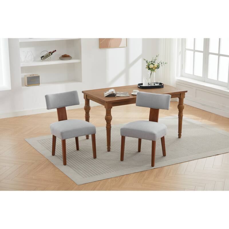 Linen Dining Chairs Set of 2, Armless Chairs with Curved Upholstered Backrest and Wooden Legs for Dining Room