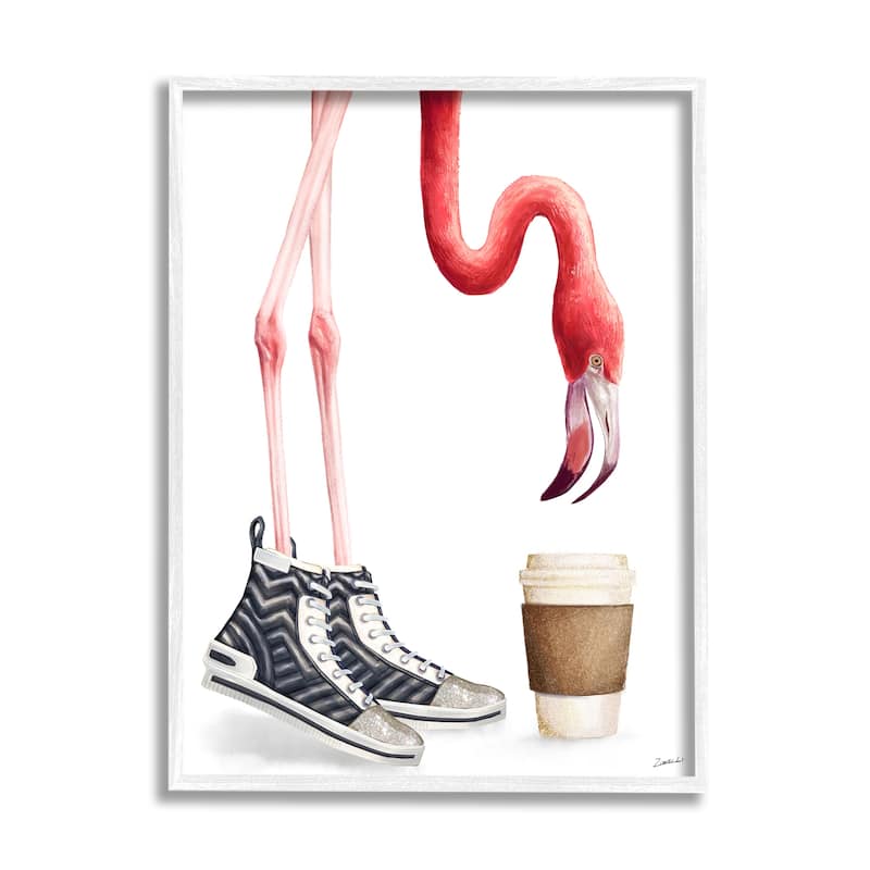 Stupell Fashion Quilted Shoe Glam Pink Flamingo Coffee Cup Framed Wall Art - 16 x 20 - White