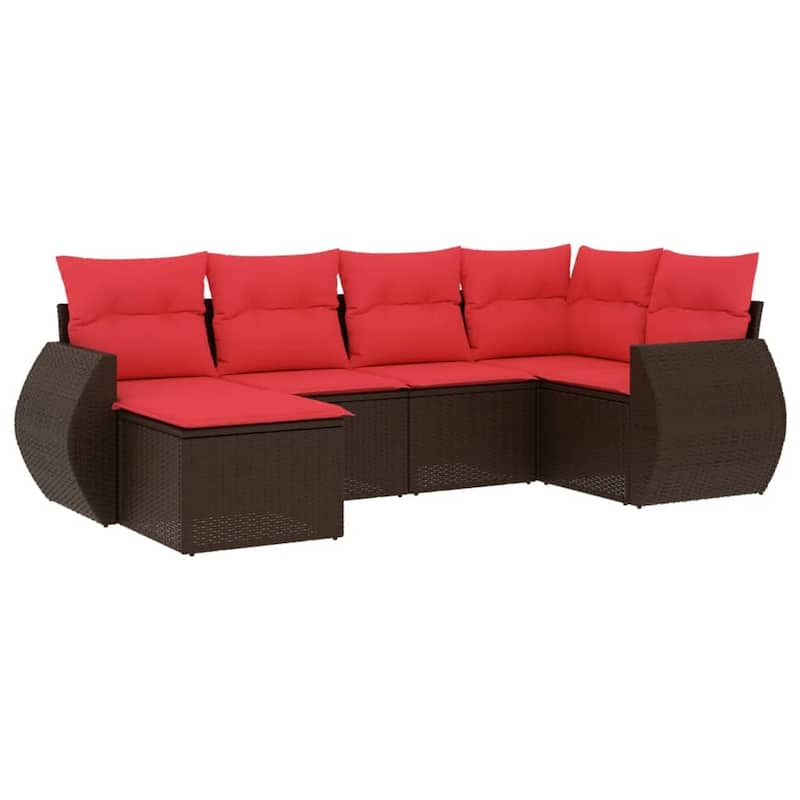 vidaXL 6 Piece Patio Sofa Set with Cushions Grey Poly Rattan - 24.4" x 24.4" x 27.2"