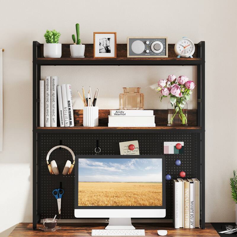 Gymax 2-Tier Countertop Desktop Bookshelf w/ Metal Pegboard 2