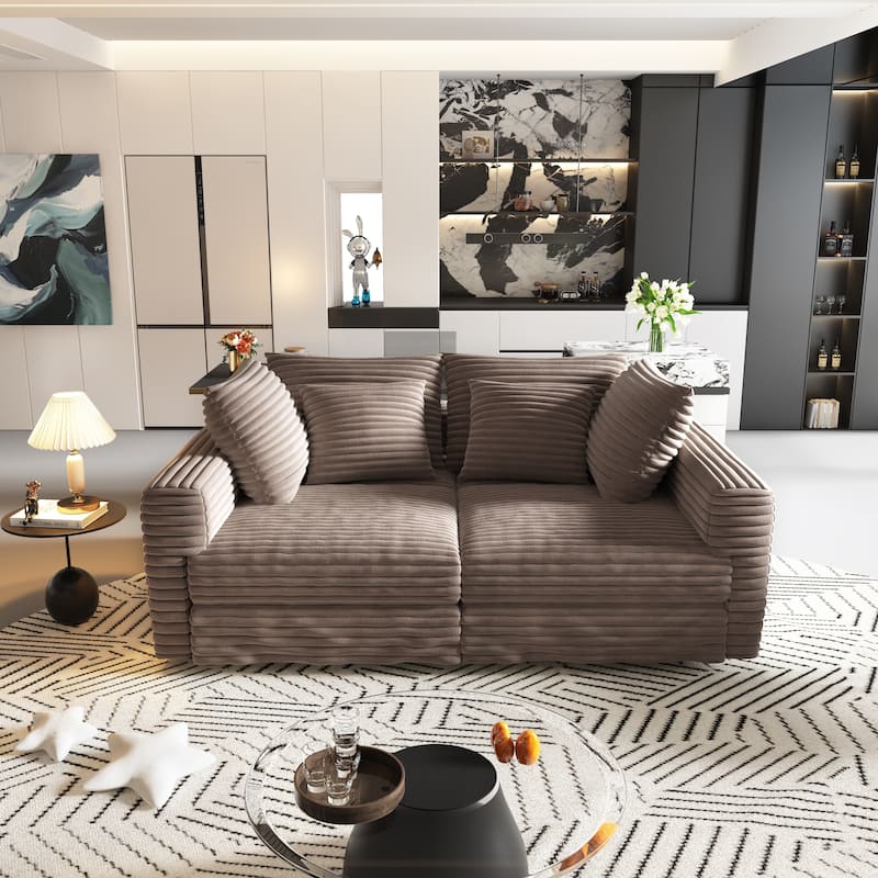 102.4" Corduroy Couch with Ottomans, 4 Seat Convertible Modular Sectional Sofa, Upholstered Couches with Pillows for Living Room