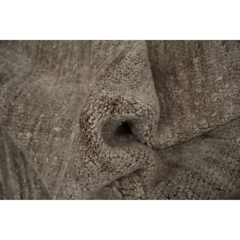 Hand Knotted Oriental Silk Carpet Tribal Contemporary Greys & Charcoal Gabbeh Area Rug - 12' 11'' X 9' 5''