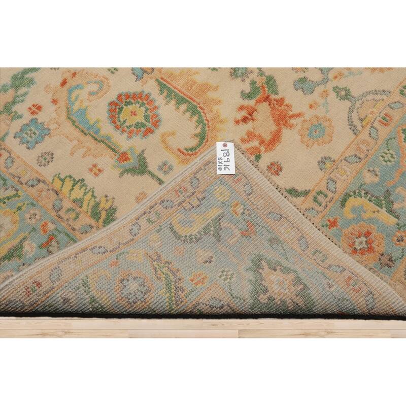 LoomBloom Beige Hand Knotted Wool Rug Arts & Crafts Oushak Style