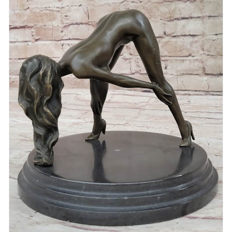 Signed Original Mavchi Nude Girl Bronze Sculpture Marble Base Figurine Figure 7 Inches X 9 Inches