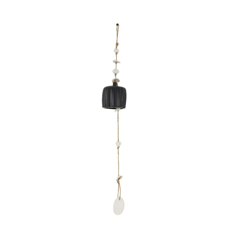 Ceramic Handmade Indoor Outdoor Windchime with Cascading White Disks - Black - Roche River Decor