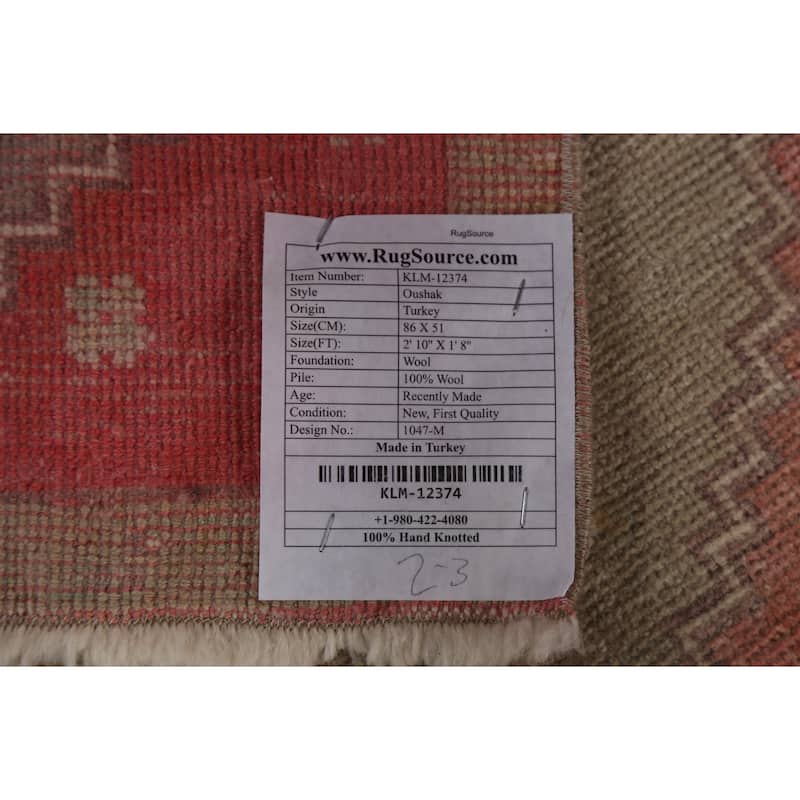 Vegetable Dye Oushak Turkish Oriental Wool Rug Handmade Foyer Carpet - 1'8" x 2'10"