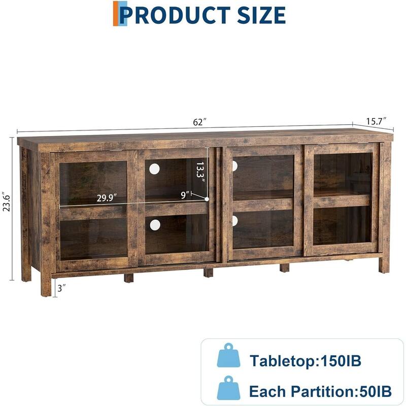 TV Stand, with 4 Sliding Glass Doors & Storage Cabinet