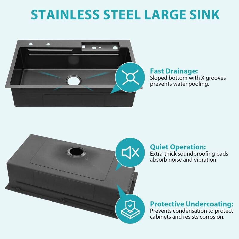 33" Drop-In 16 Gauge Single Bowl Stainless Steel Kitchen Sink - 33'' x 19.29'' x 9''