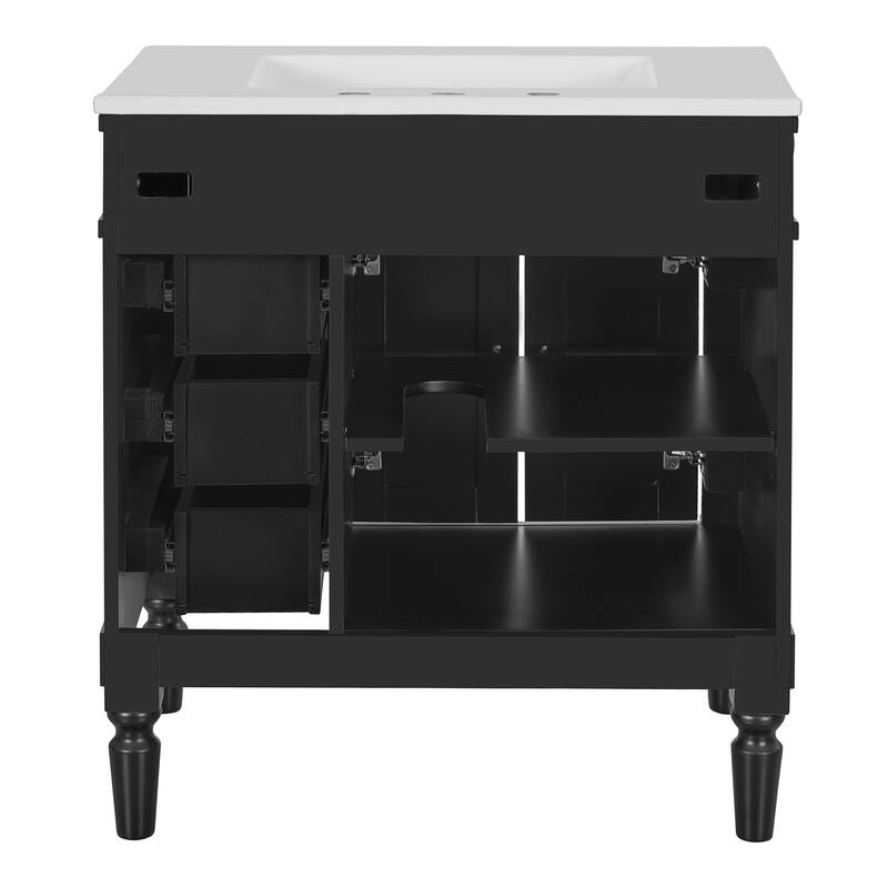 GDFStudio - Mia Modern 30" Bathroom Vanity with Ceramic Sink, Soft-Close Drawers & Adjustable Shelf