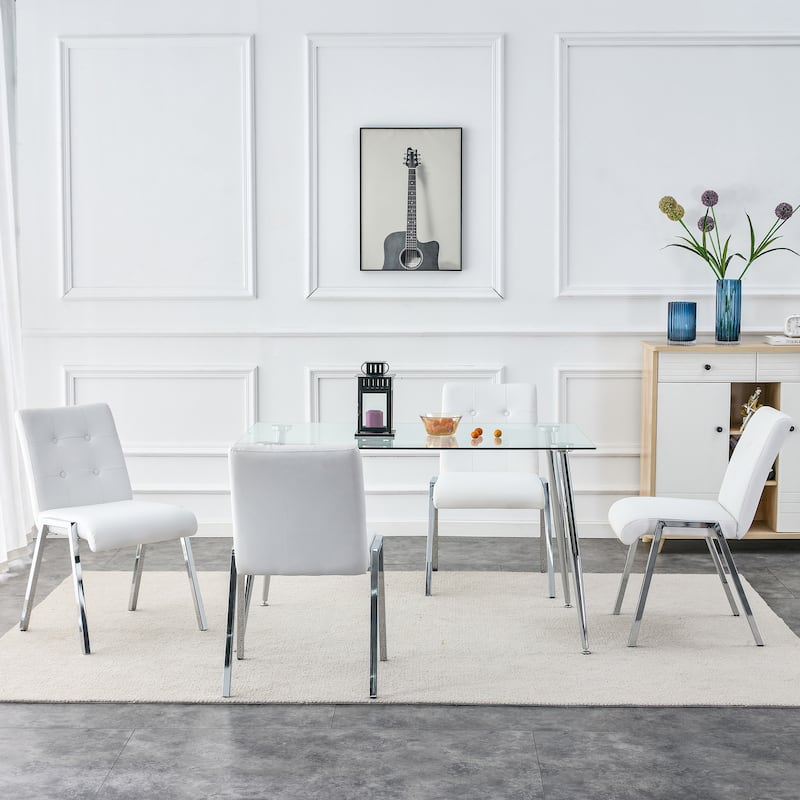 Armless High Backrest Dining Chair with Electroplated Metal Legs