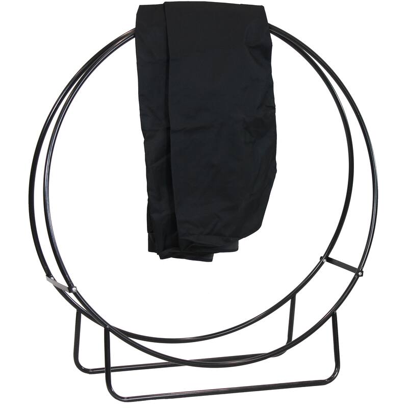 Sunnydaze Firewood Log Hoop Black Steel Easy Access Storage - Multiple Sizes