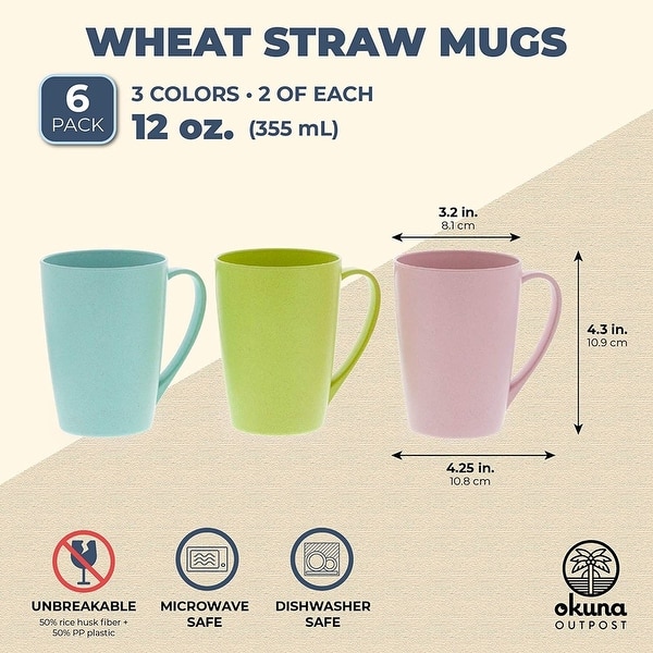 Wheat Straw Mugs, Unbreakable Coffee Mug Set (12 oz, 6 Pack) - Bed Bath &  Beyond - 36224929
