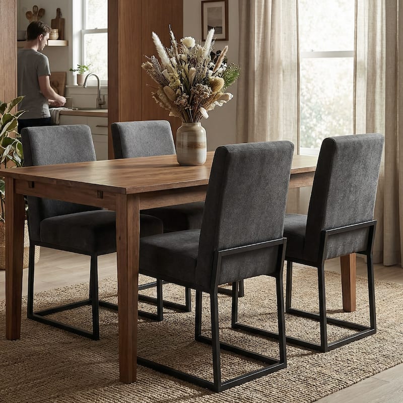 Mid Century Modern Dining Chair with Black Metal Legs