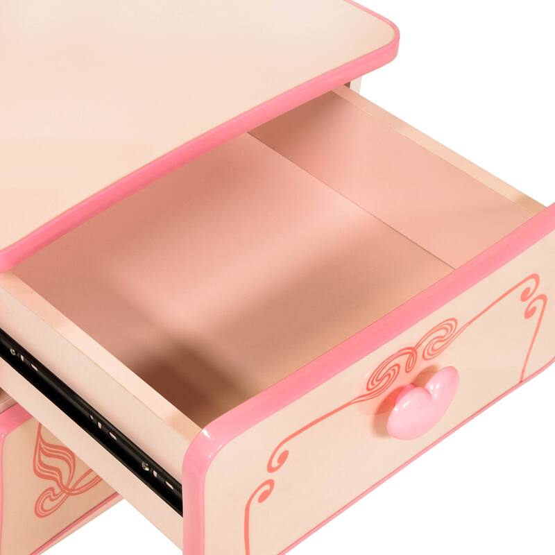 Telfs Transitional Pink Wood 2-Drawer Nightstand with Heart Drawer Pulls by Copper Grove