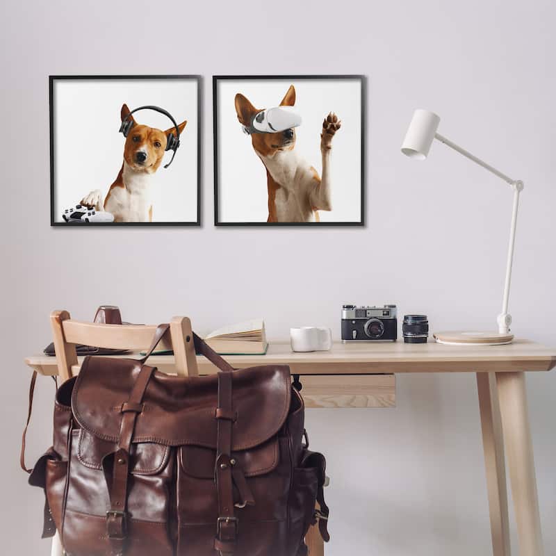 Stupell Video Game Dogs with VR Framed Giclee Art Design By CAD Design (Set of 2)