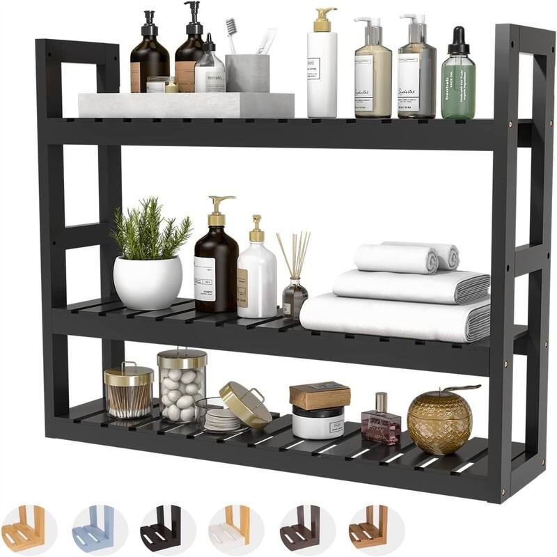 Bathroom Shelf 3-Tier Wall Mount Storage - 5.91"D x 23.62"W x 21.26"H - Black