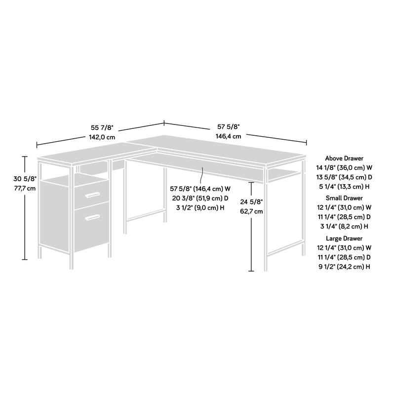 Wood L-Shaped Desk with File Drawer, Brown