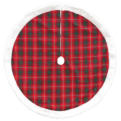 48" Red and White Plaid Border Christmas Tree Skirt - 48