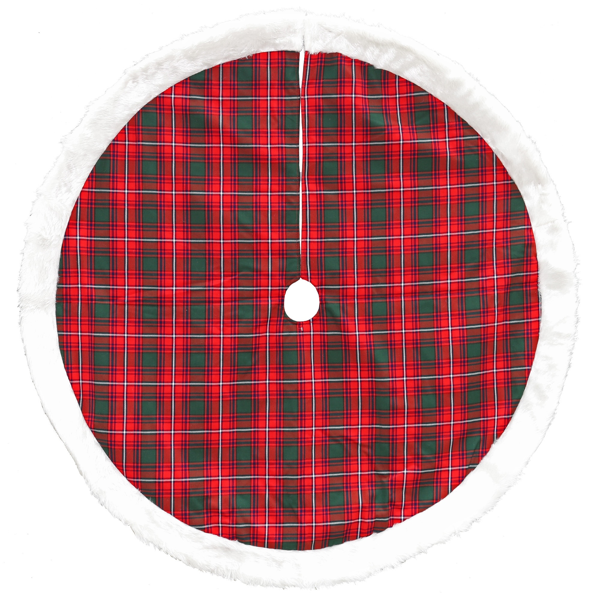 48" Red and White Plaid Border Christmas Tree Skirt - 48