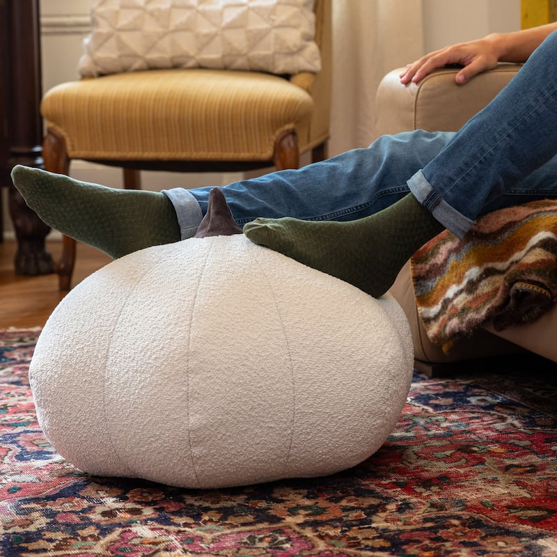 Textured Pumpkin Fall Harvest Pouf Ottoman - 24" - White