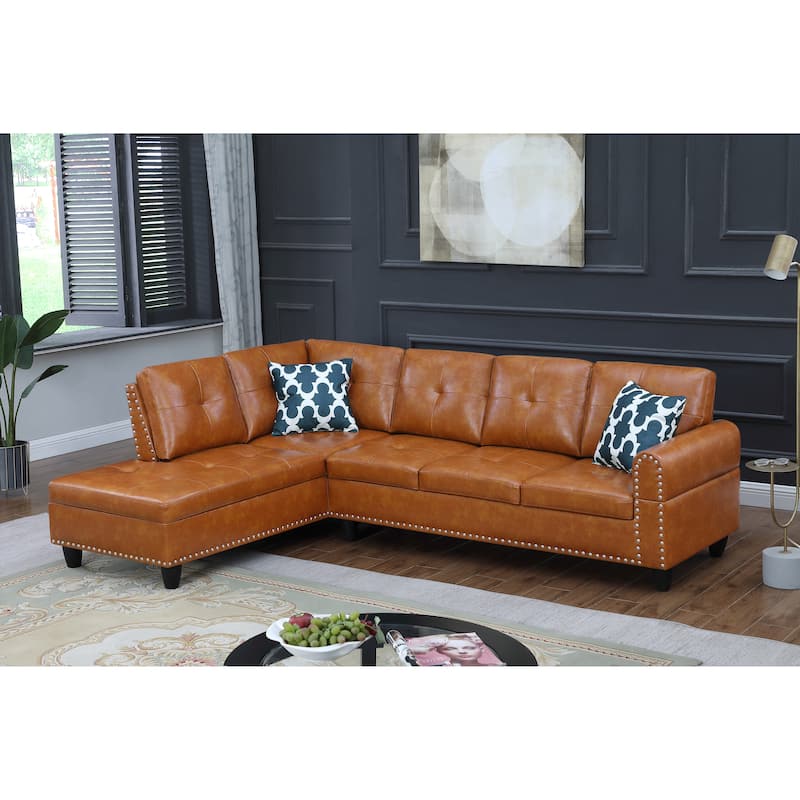 Faux Leather L - Shaped Sectional Set With Cup Holders 2pc