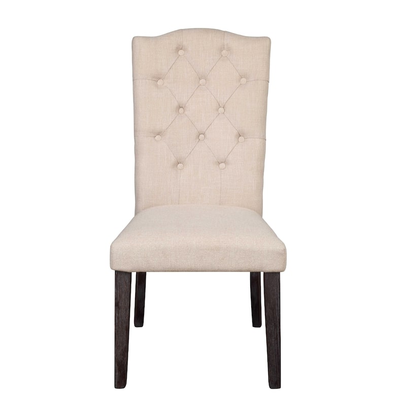 Beige Linen Tufted Dining Side Chairs, Wood Legs and Espresso Finish Set of 2 - 26" L X 21" W X 41" H