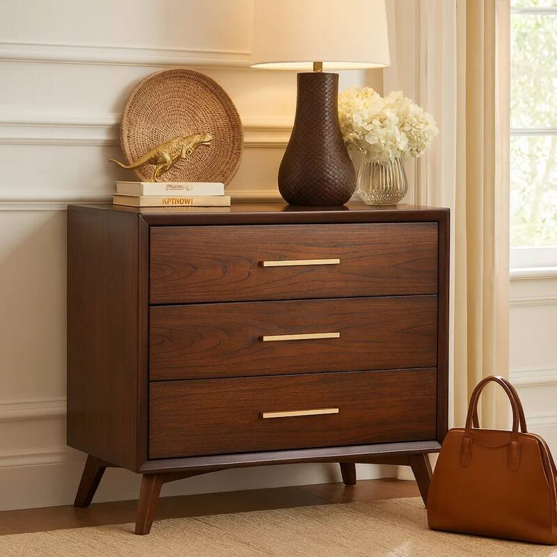 33 Inch Wooden Chest with 3 Drawers, Small, Brown