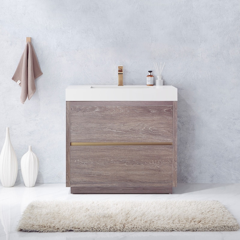 Huesca 36" Single Bath Vanity with White Stone Sink Top without Mirror