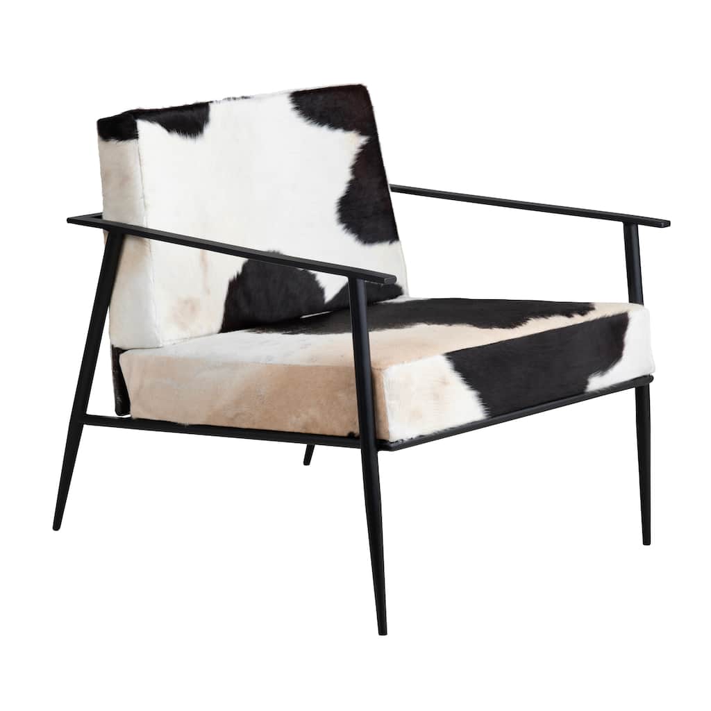 White Upholstered Accent Arm Chair with Black Iron Frame