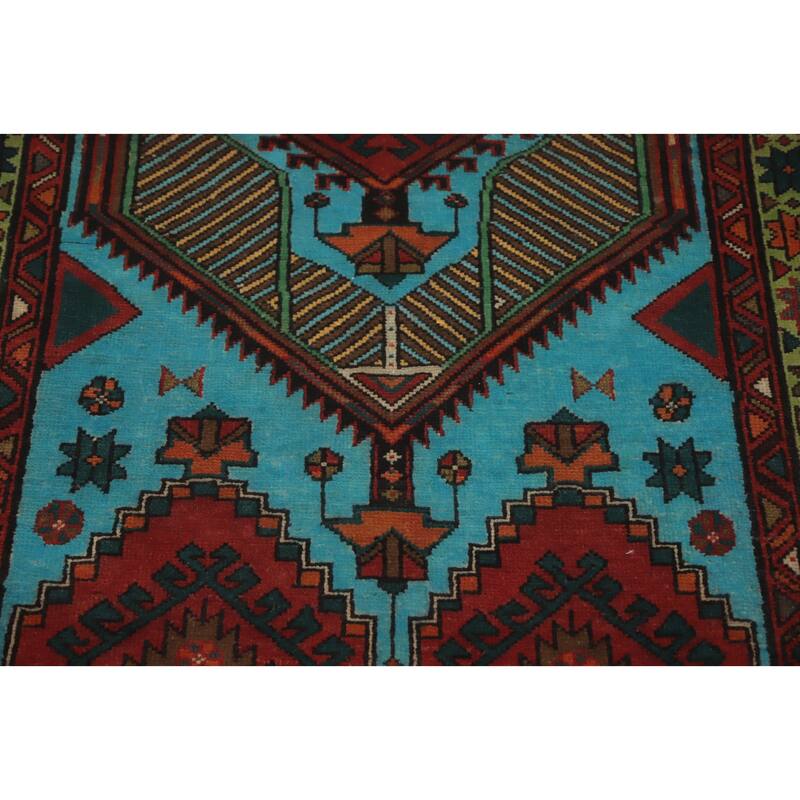 Hand Knotted Oriental 100% Wool Carpet Traditional Tribal Navy Blue & Blues Ardebil Runner Rug - 13' 11'' X 3' 6''