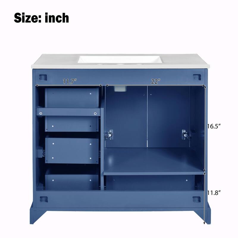 36" Bathroom Vanity with Ceramic Sink - Soft Close Doors and Four Storage Drawers