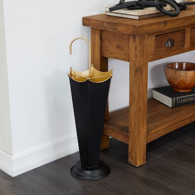 The Novogratz Black Metal Abstract Umbrella Stand with Gold Handle - 8.9 x 9.55 x 26.8