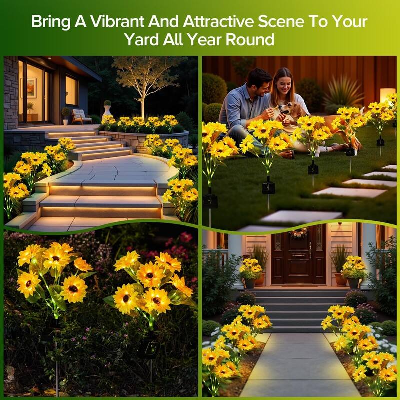 3-Pack Solar Sunflower Lights - 18 LED, Waterproof, Outdoor Decor - 3 Pack
