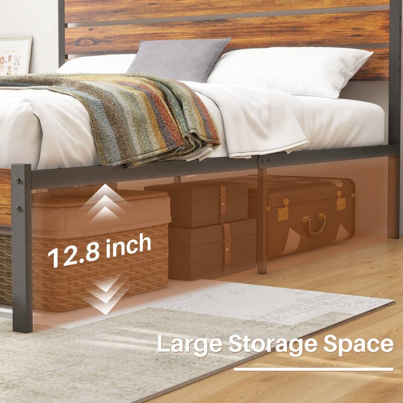 Wood Platform Bed Wood Bed Frame with Headboard, No Box Spring Needed