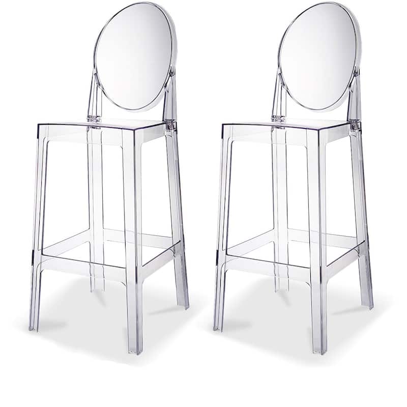 Set of 2 Modern High Back Side Armless Bar Stools With Backs Chairs For Kitchen Island Home Indoor Outdoor Patio Clear - Clear